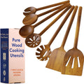 Non-Toxic Wooden Spoons for Cooking - 7-Piece Kitchen Utensils Set