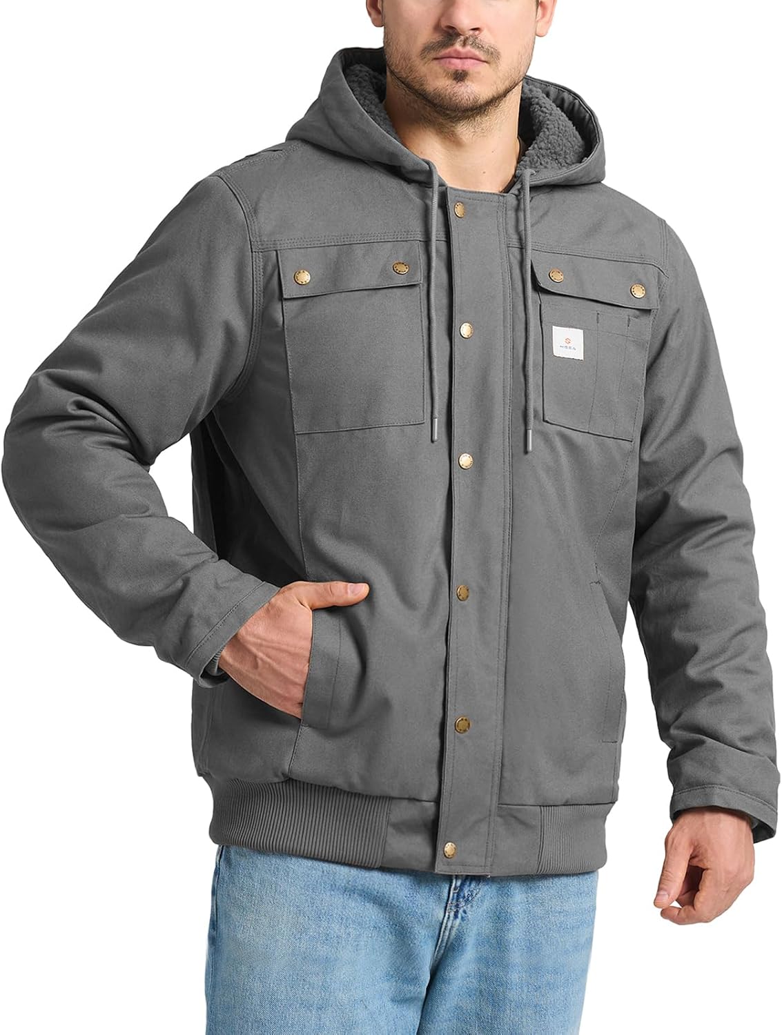 HISEA Men's Sherpa Work Jacket: Warm, Water Resistant Utility Coat