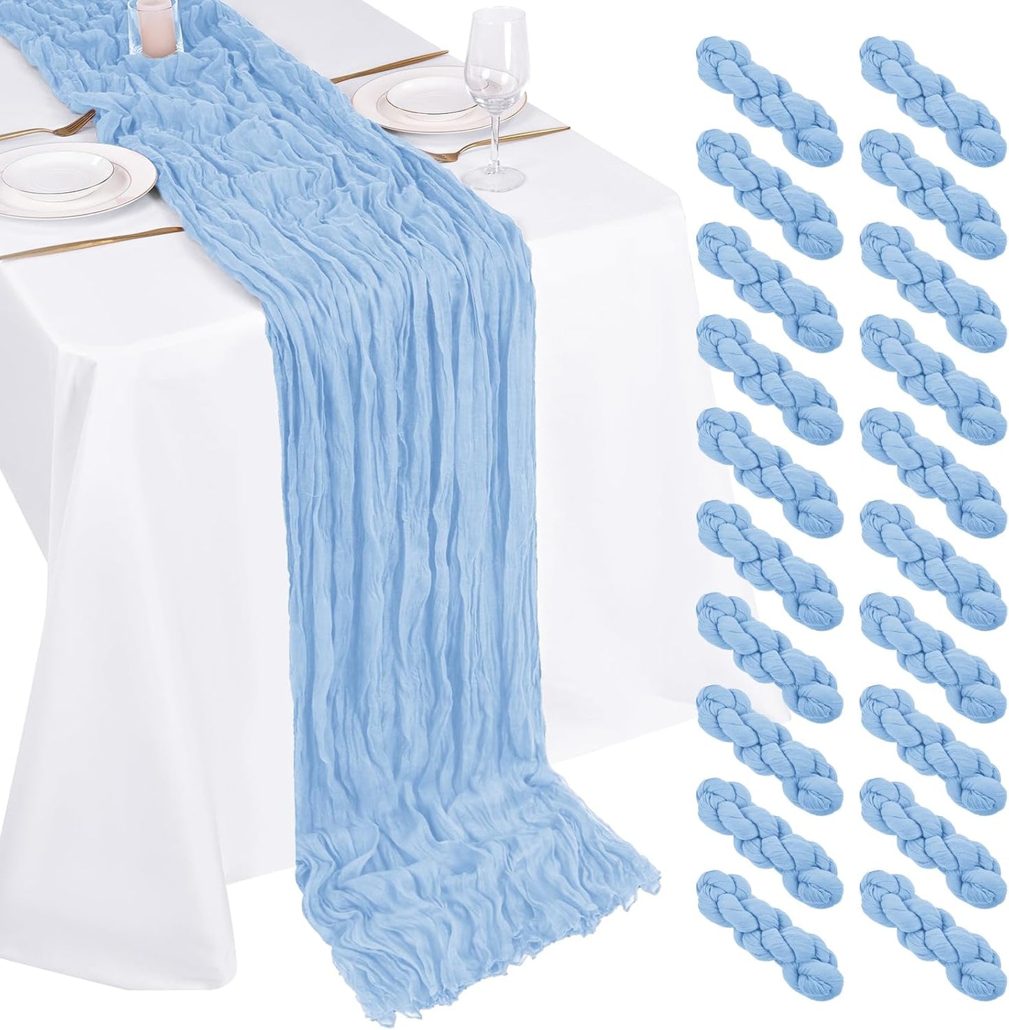 20 Pack Light Blue Cheesecloth Table Runners for Events