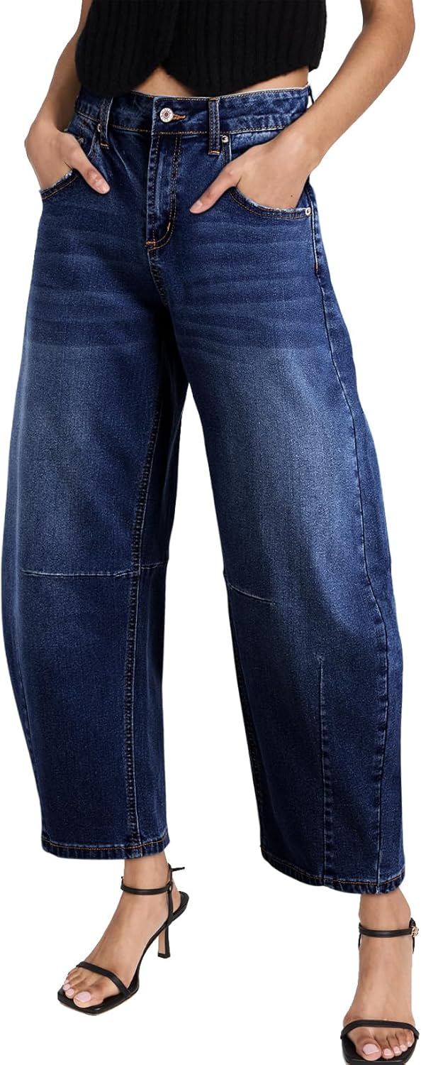 Sidefeel Women's Barrel Jeans Wide Leg Vintage Y2K Style Pants