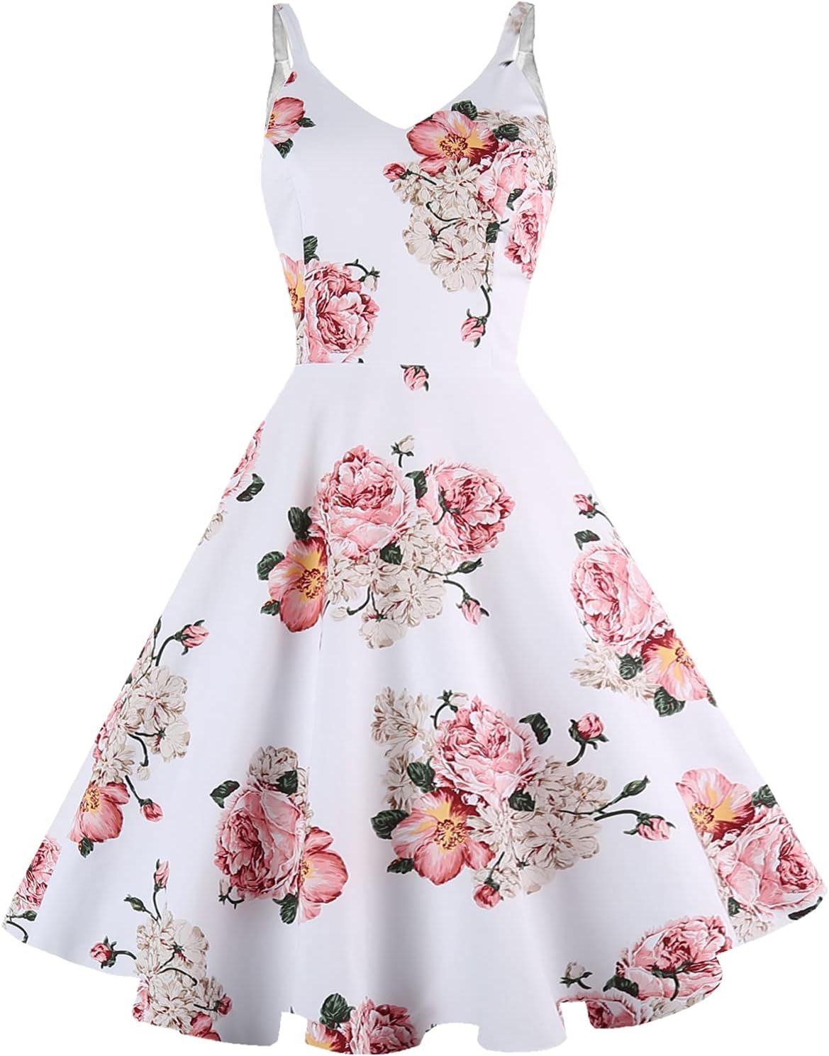 GOOBGS Women's 1950s Retro Vintage Spaghetti Strap Dress
