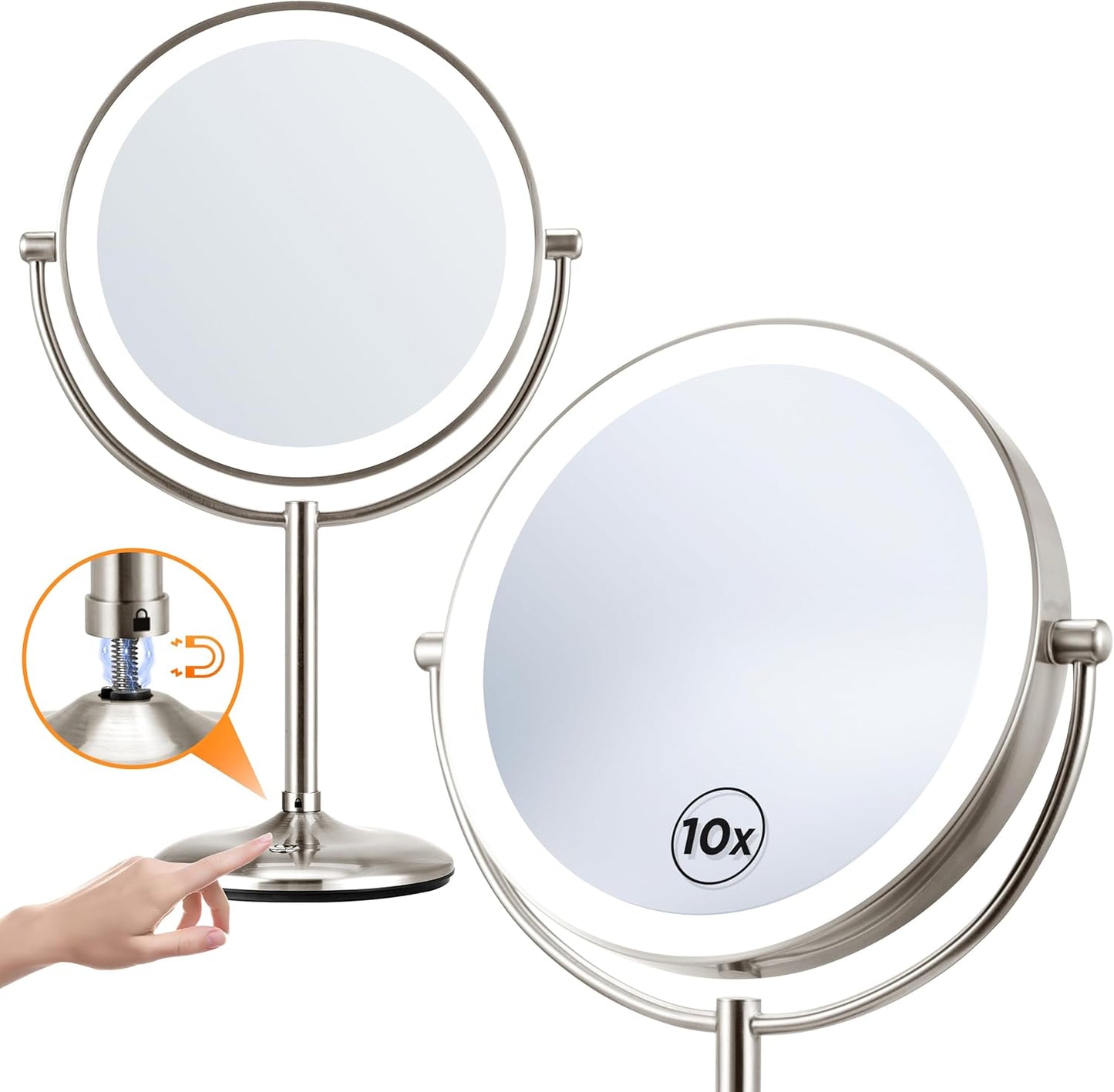 Lighted Makeup Mirror with 1X/10X Magnification & Dimmable Light