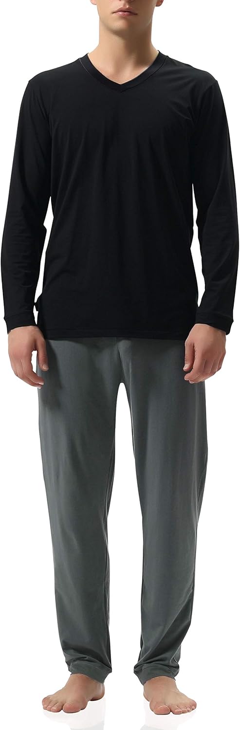 DAVID ARCHY Men's Pajamas Set Soft Cotton Long Sleeve Sleepwear