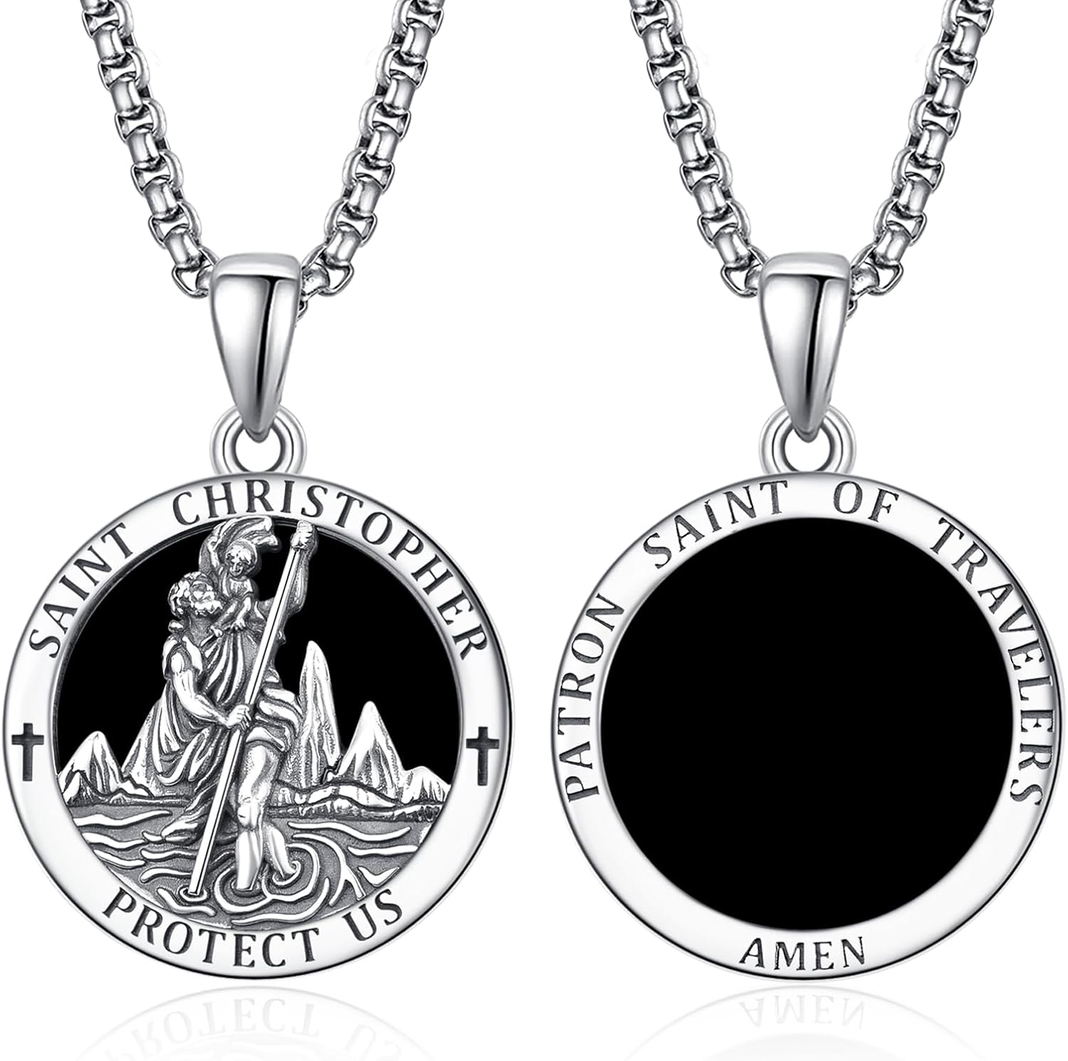 925 Sterling Silver Patron Saint Medals Amulet Necklace for Men