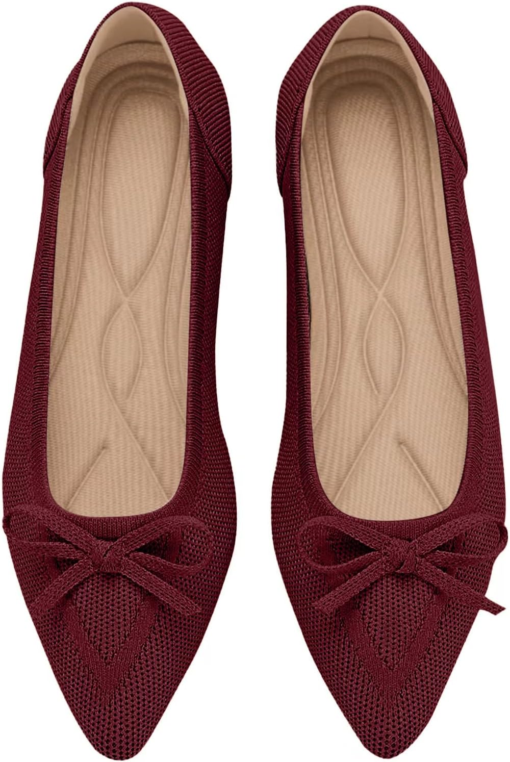 Women's Flats Pointed Toe Bow Knit Ballet Shoes for Comfort