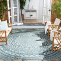 Courtyard 8 ft x 11 ft Light Grey Teal Outdoor Rug - Durable Patio