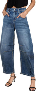 Sidefeel Women's Barrel Jeans Wide Leg Mid Rise Ankle Fit