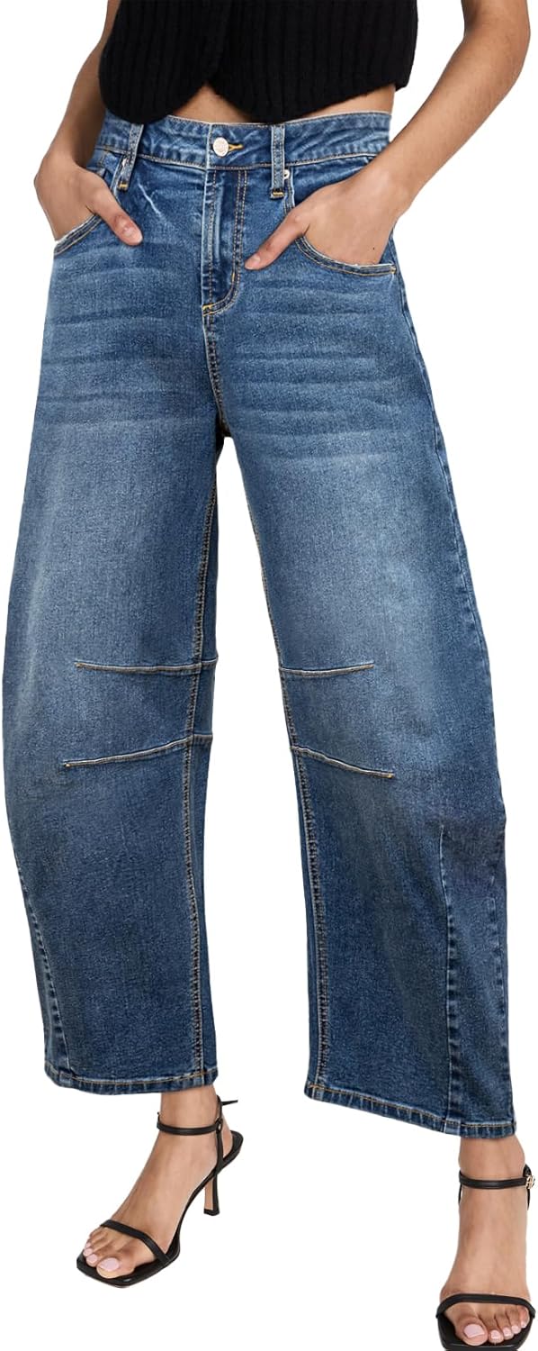Sidefeel Women's Barrel Jeans Wide Leg Vintage Y2K Baggy Fit
