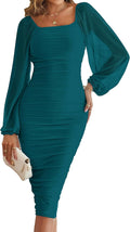 Women's Long Sleeve Wedding Guest Bodycon Midi Dress - Flattering