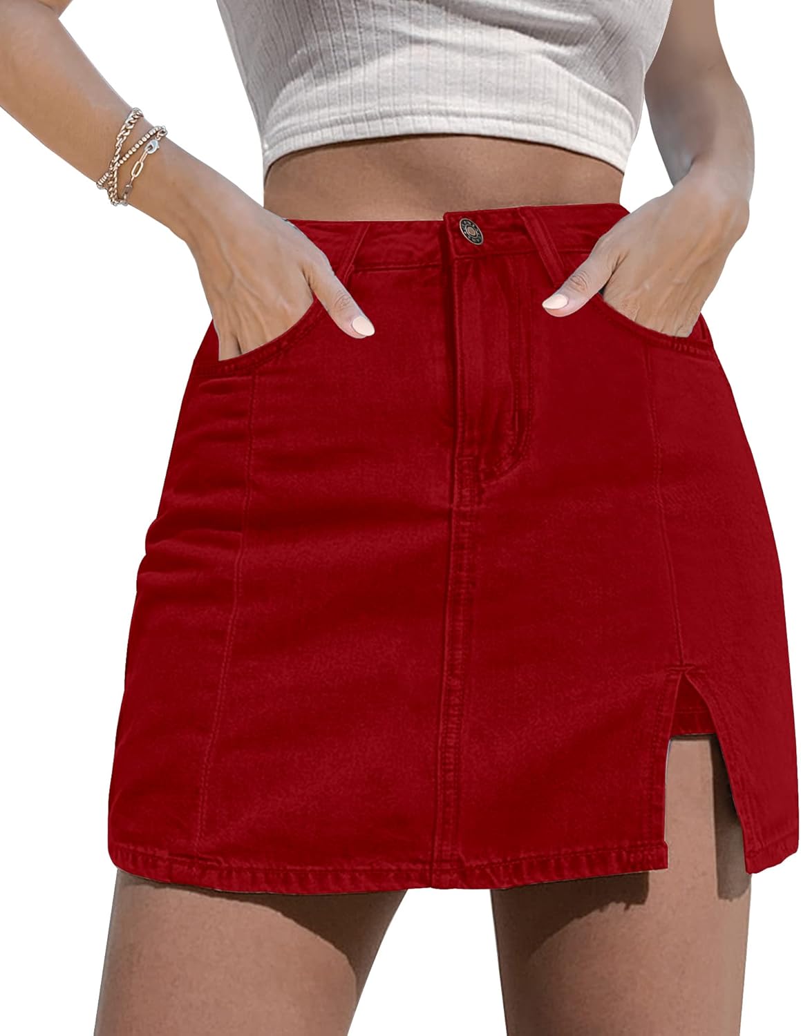 Luvamia Skorts Skirts for Women Denim Mini Skirt with Slit