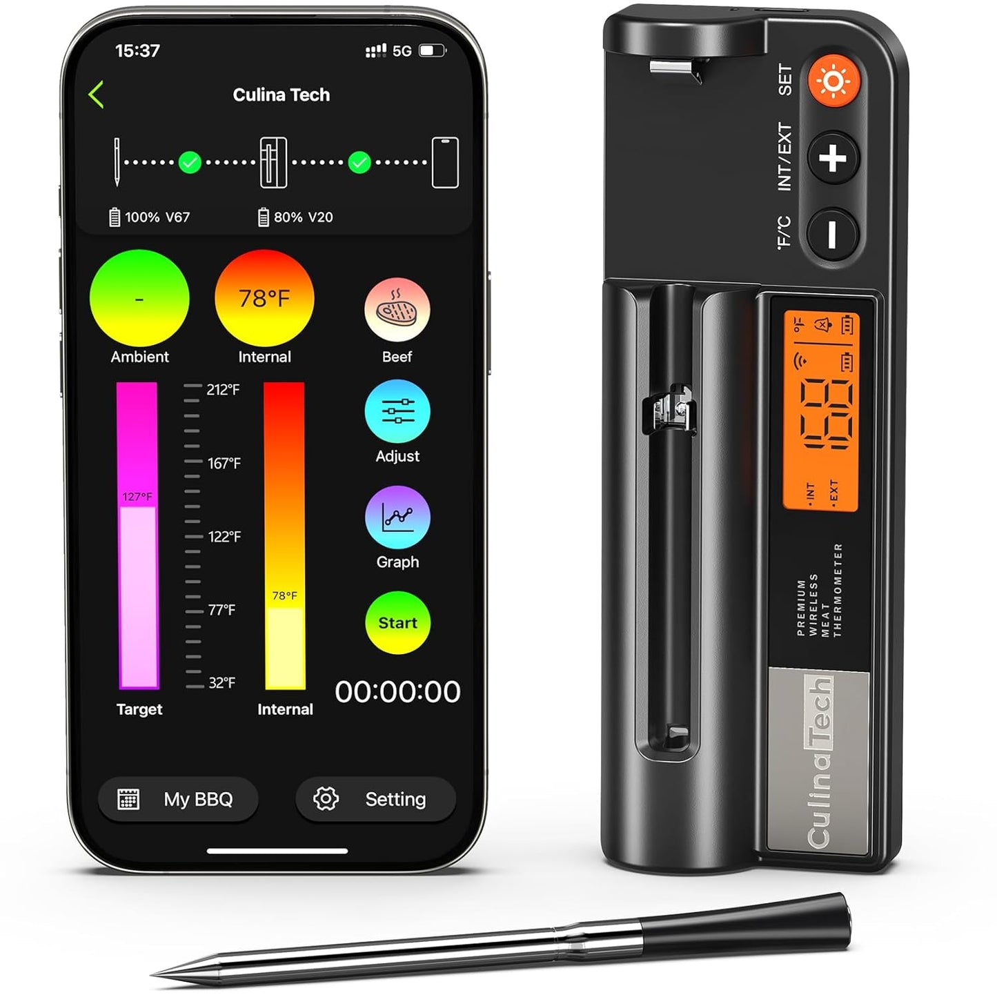 CulinaTech Wireless Meat Thermometer: Dual Sensor Precision