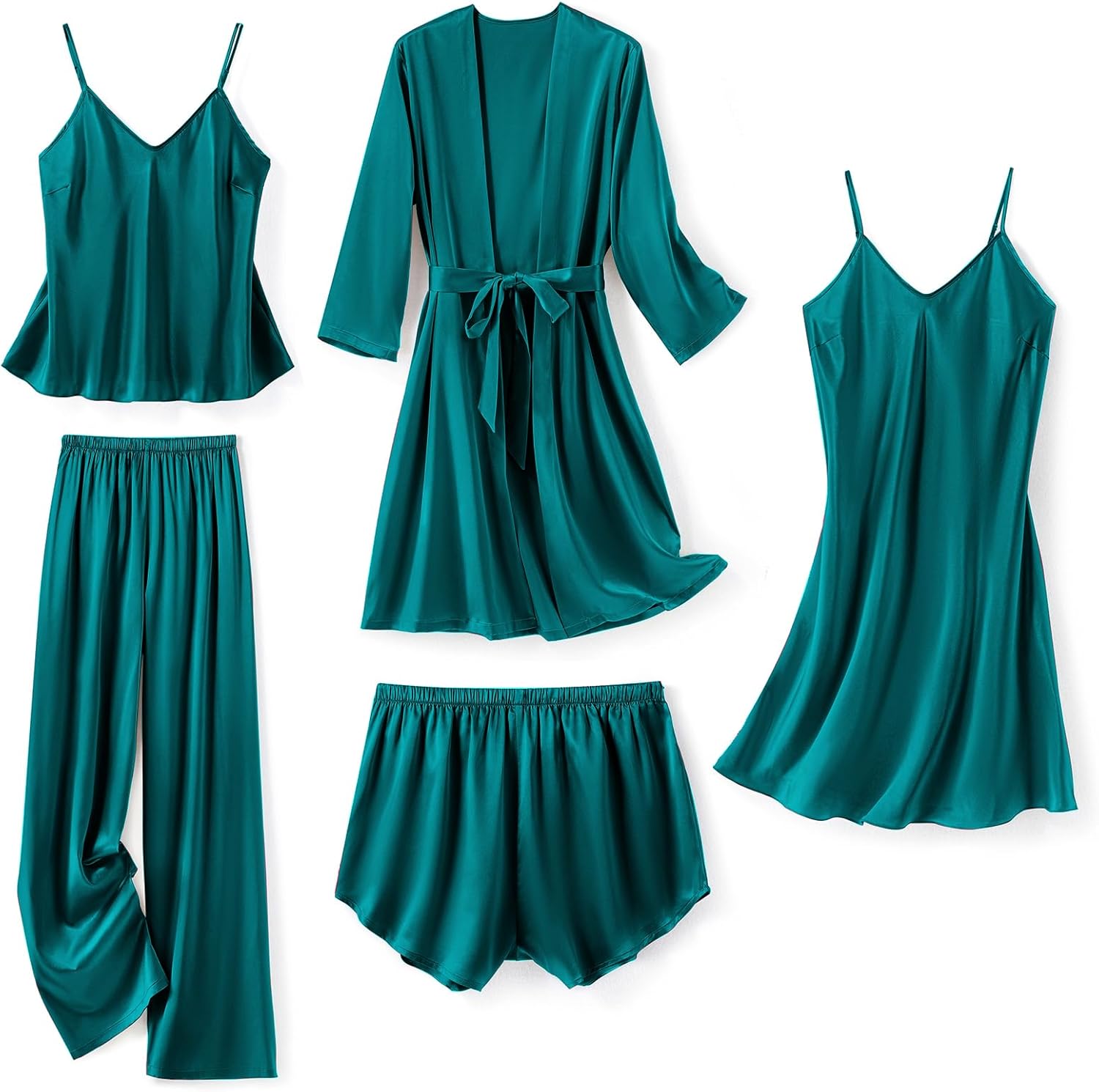 Luxurious Silk Pajamas for Women 5Pcs Satin Sleepwear Set