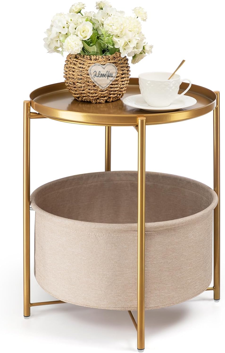 danpinera Round Side Table with Removable Tray for Any Room
