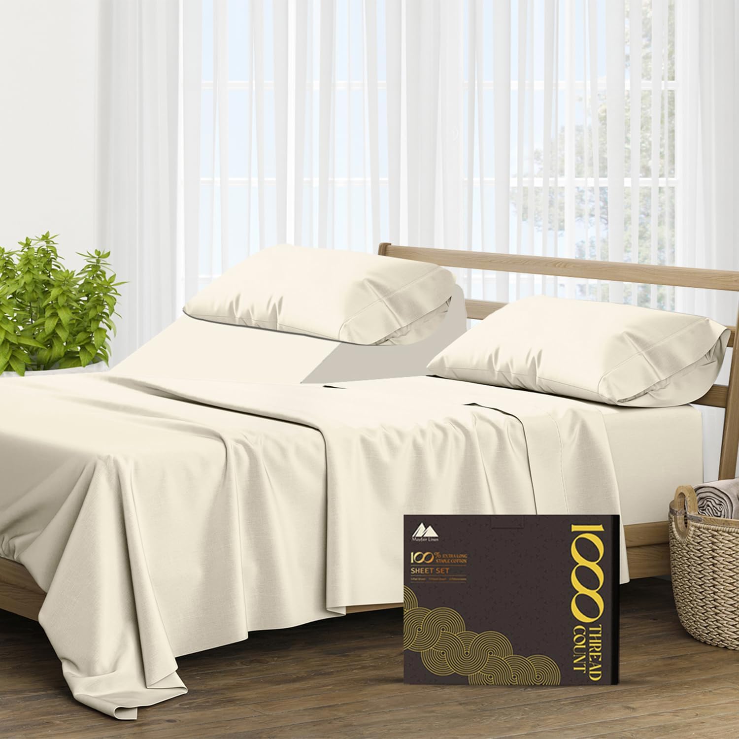 MAYFAIR LINEN 100% Egyptian Cotton Split King Sheets Set