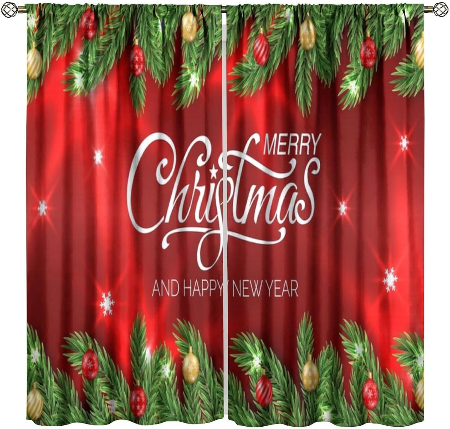 Red Blackout Christmas Curtain 55x63 - Festive Pine Tree Design!