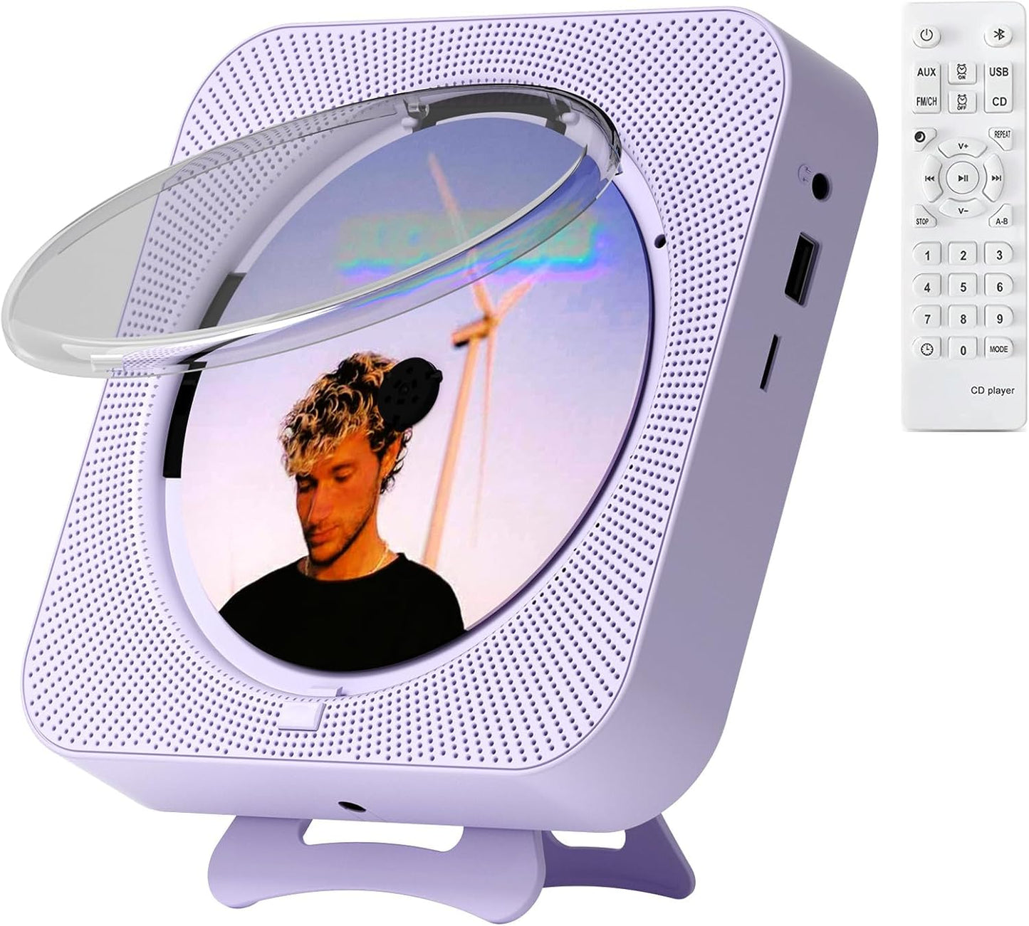 Portable Bluetooth CD Player with Dual Speakers and Remote Control