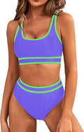 Women's High Waisted Bikini Set Color Block - Sporty Two Piece Swim