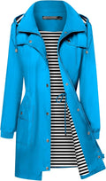 Bloggerlove Rain Jacket Women Hooded Striped Lightweight Trench