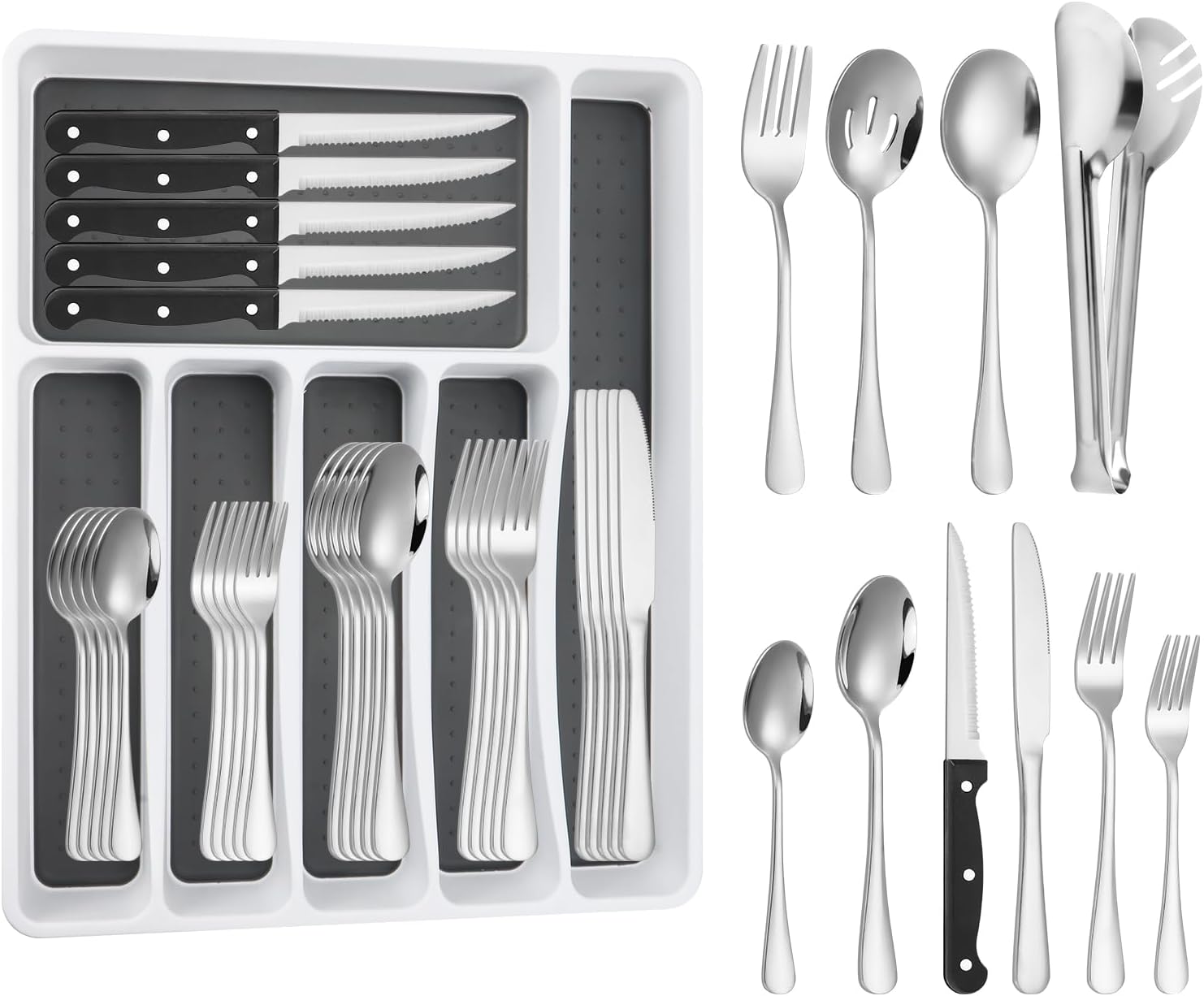 65PCS Silverware Set for 8 with Flatware Drawer Organizer