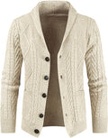 Men's Wool Blend Shawl Collar Cable Knit Cardigan - Cozy Layer