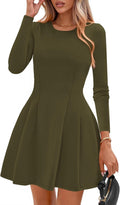 PRETTYGARDEN Long Sleeve Mini Dress - Pleated Babydoll A Line