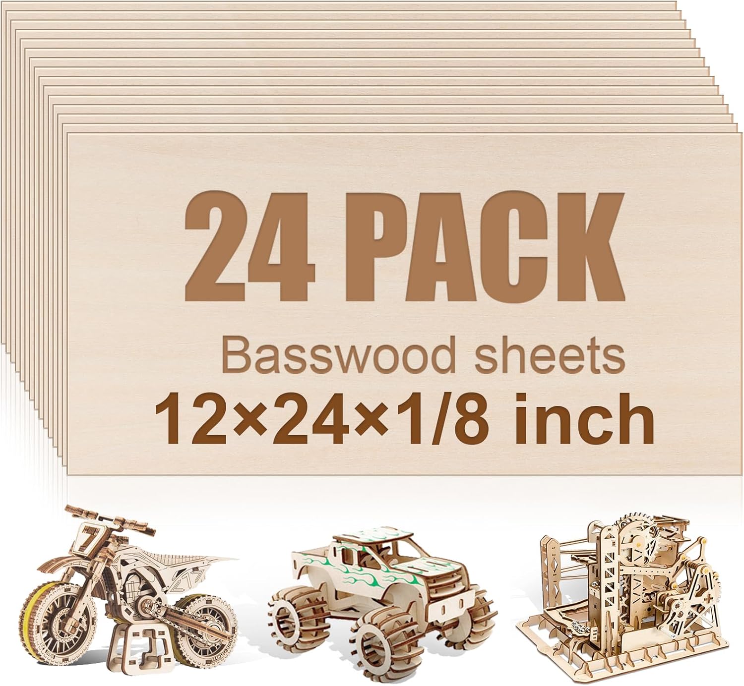 24 Pack Basswood Sheets for Laser Cutting and Crafting Projects