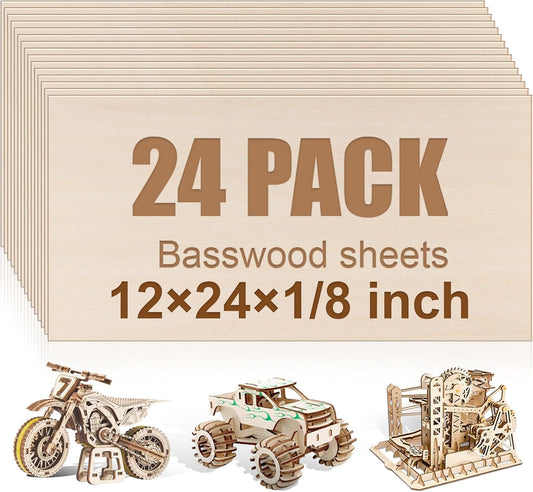 24 Pack Basswood Sheets for Laser Cutting and Crafting Projects