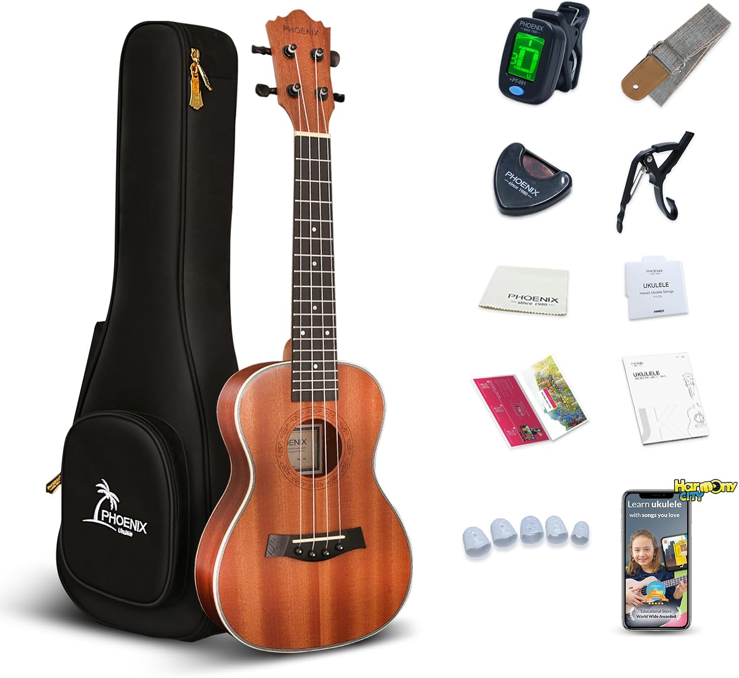PHOENIX Concert Ukulele Bundle Kit for Kids and Beginners