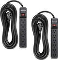Power Strip Surge Protector 2-Pack 25 ft Extension Cord - Low Profile