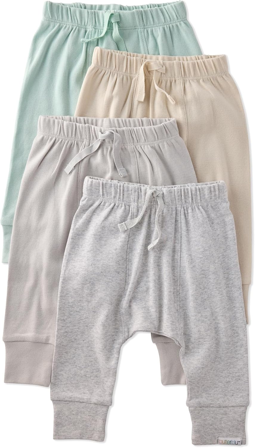 Unisex Baby Jogger Pants 4-Pack in Organic Cotton for Comfort