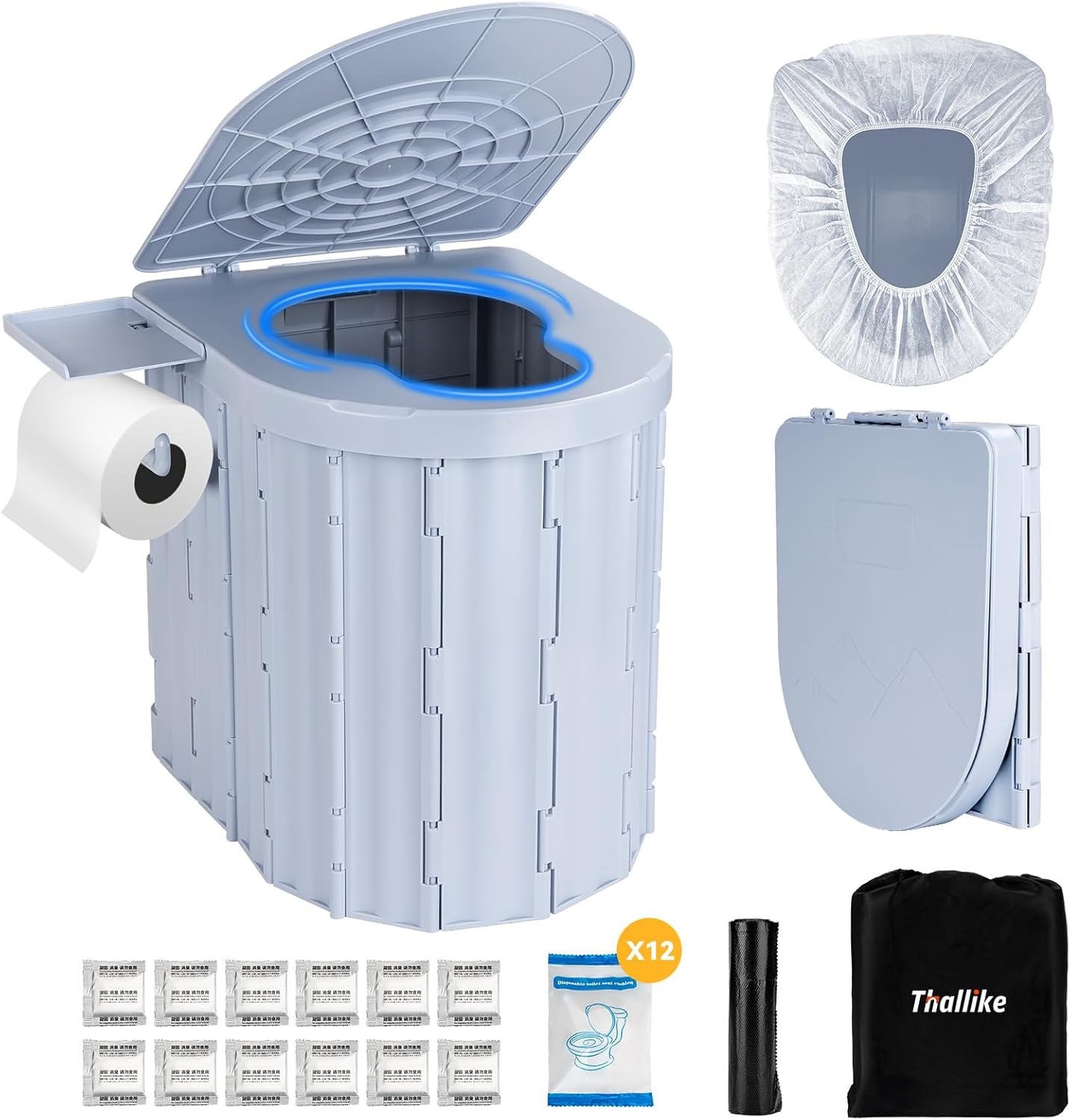 Thallike Portable 15'' Camping Toilet - Ultimate Travel Convenience