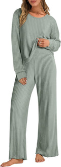 Women 2 Piece Lounge Pajama Set - Comfortable Ribbed Knit Loungewear