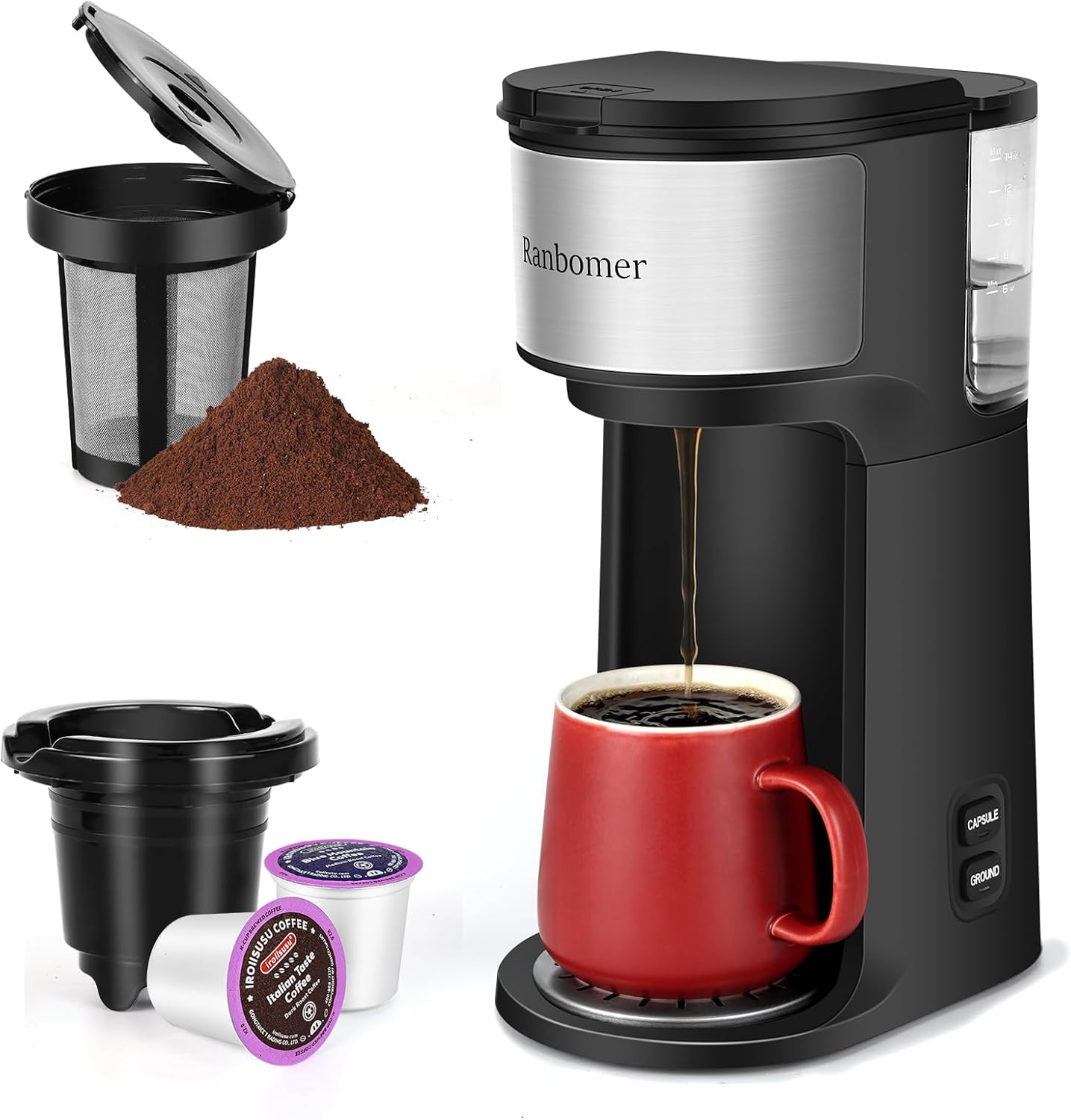 K Cup Coffee Maker 2 in 1 for Ground and Pod Brewing Options
