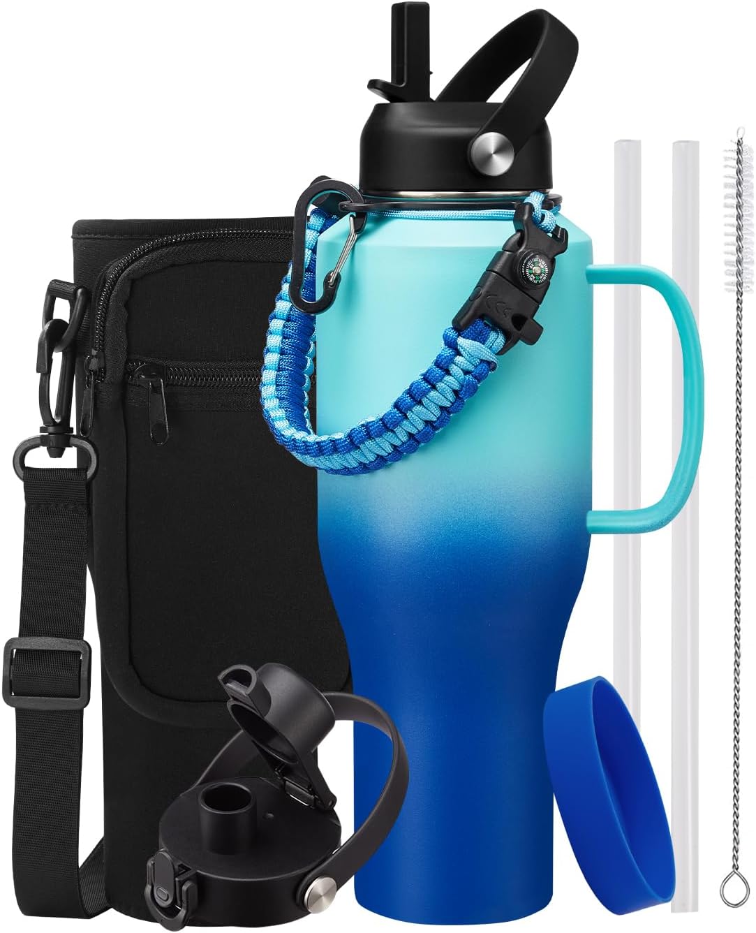 40 oz Insulated Water Bottle with Handle and Straw for Travel