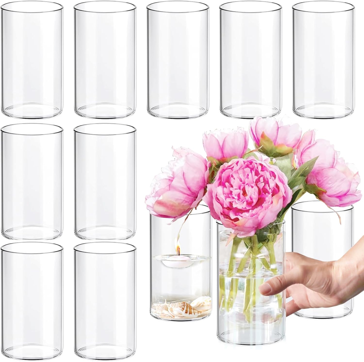 12Pcs Glass Cylinder Vases by Etolies for Centerpieces