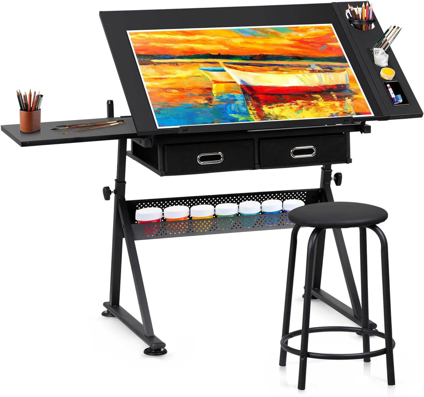ZENY Adjustable Drafting Table with Stool for Artists and Crafters