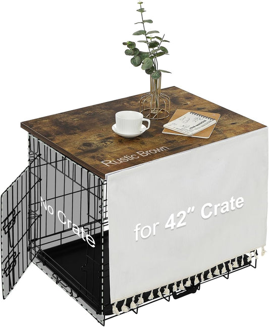 Dog Crate Topper Wood for 42 36 24 inch Cages with Curtain