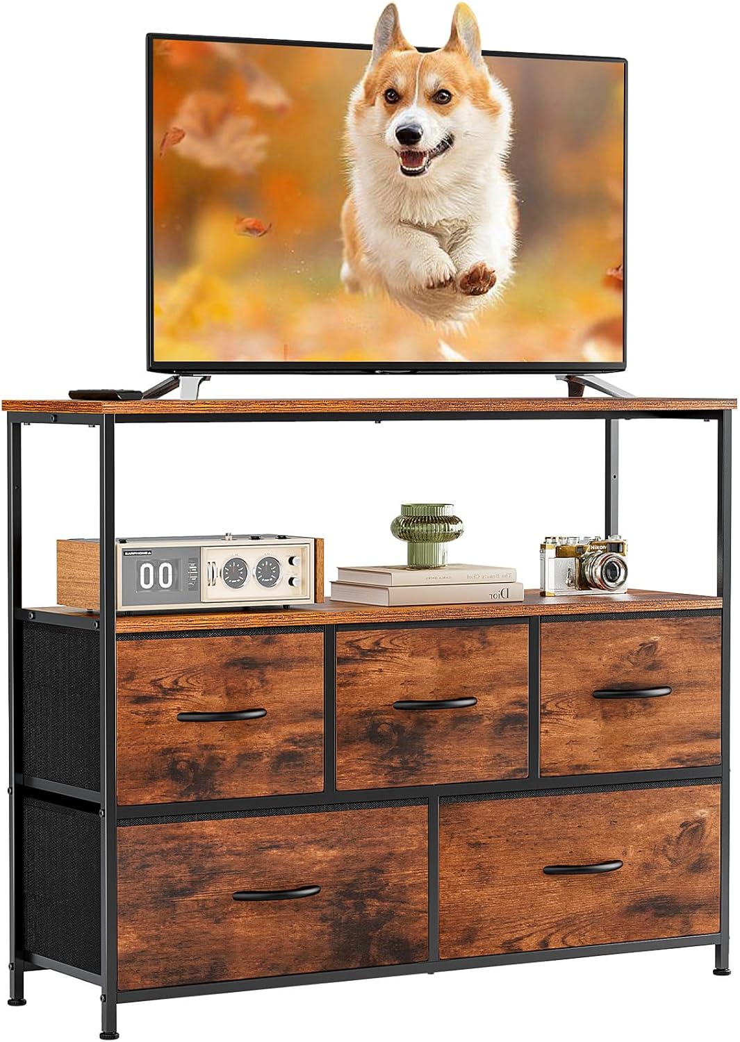 DUMOS TV Stand: 5 Fabric Drawers, Storage & Style
