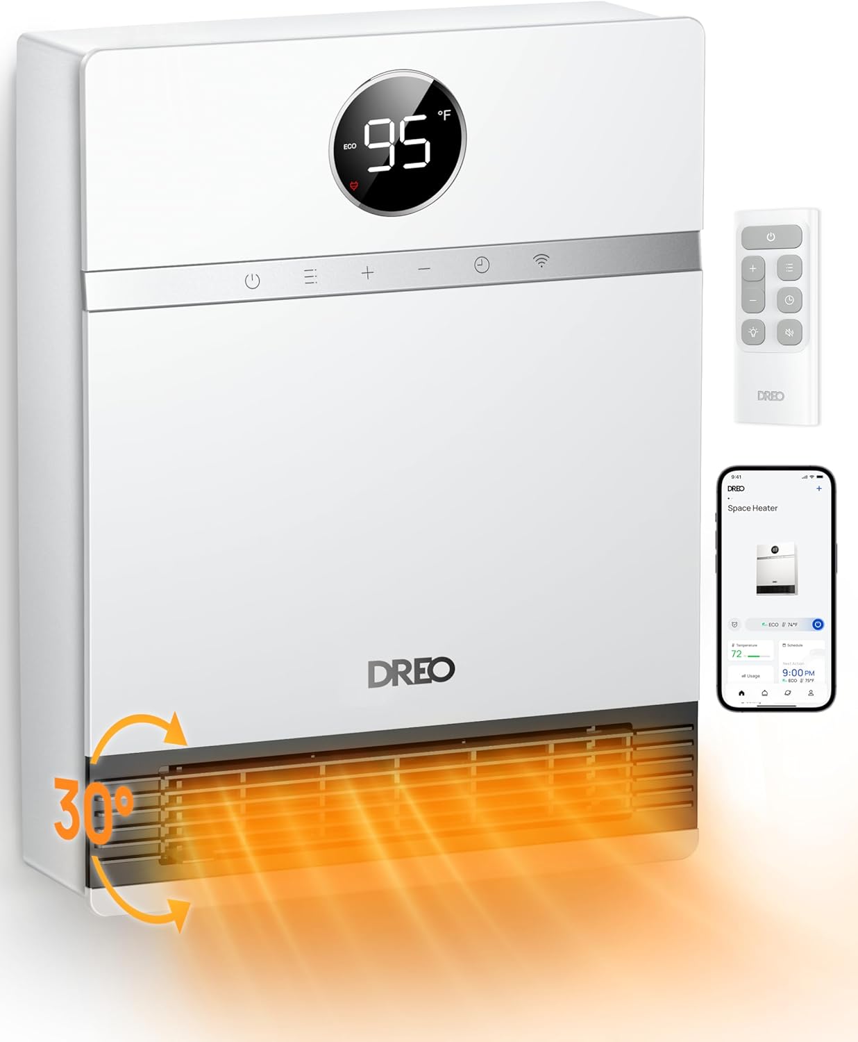 Dreo Smart Wall Heater: Alexa Compatible, Remote Control, 30 Oscillation