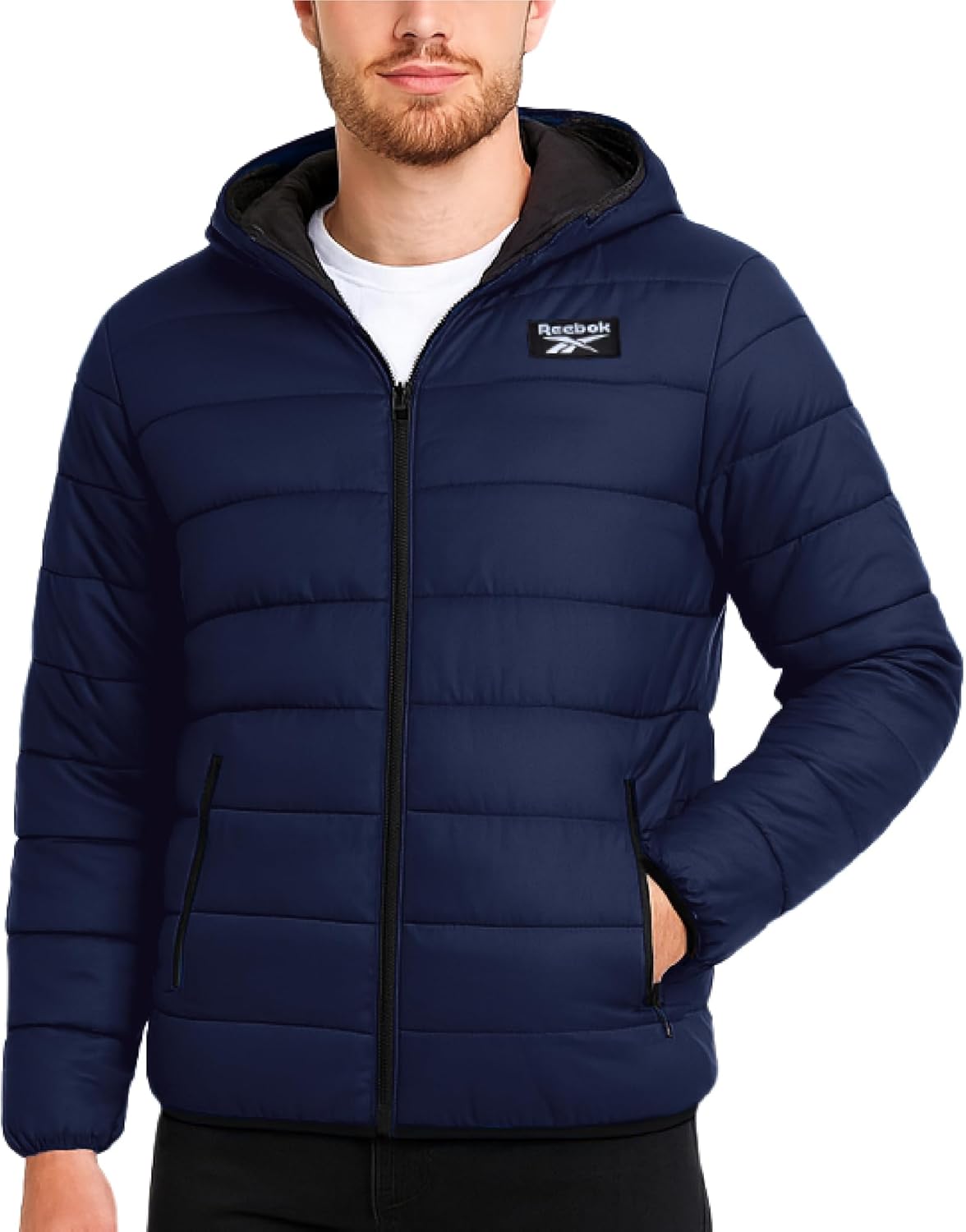 Reebok Men's Lightweight Hooded Quilted Puffer Jacket for Winter
