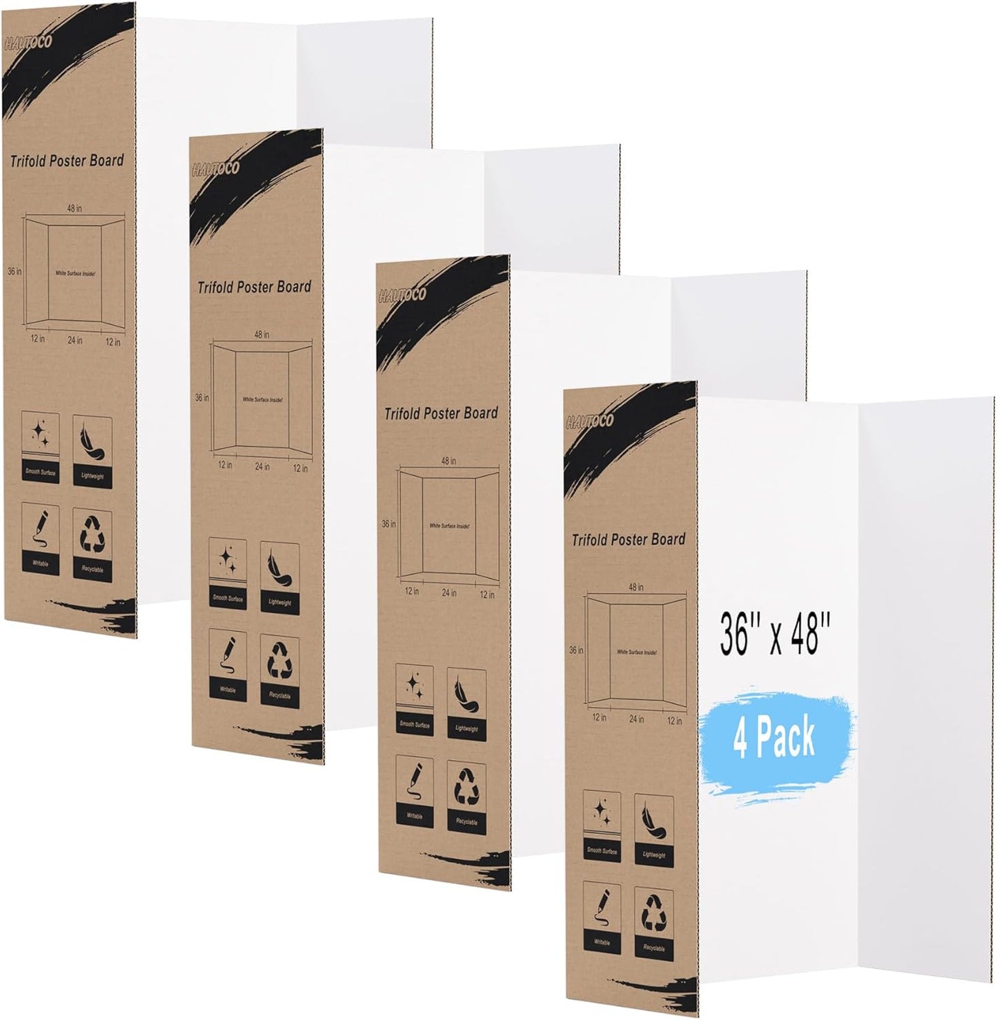 Large Trifold Poster Board 4 Pack for School Projects and Events