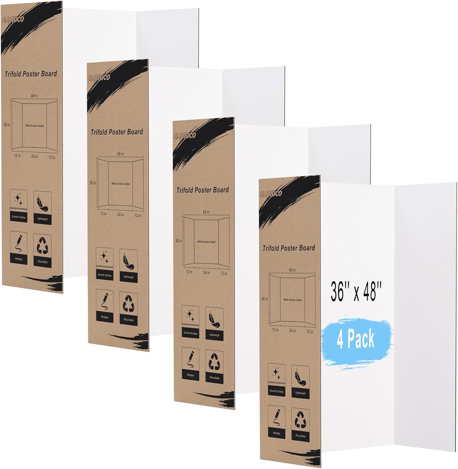 Large Trifold Poster Board 4 Pack for School Projects and Events