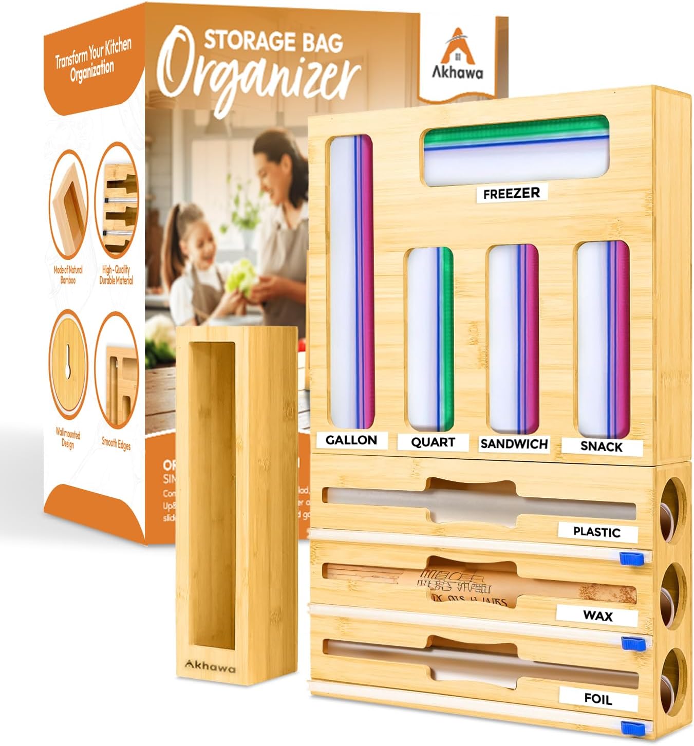 Storage Bag Organizer for Kitchen Drawer - 9 in 1 Baggie Organizer
