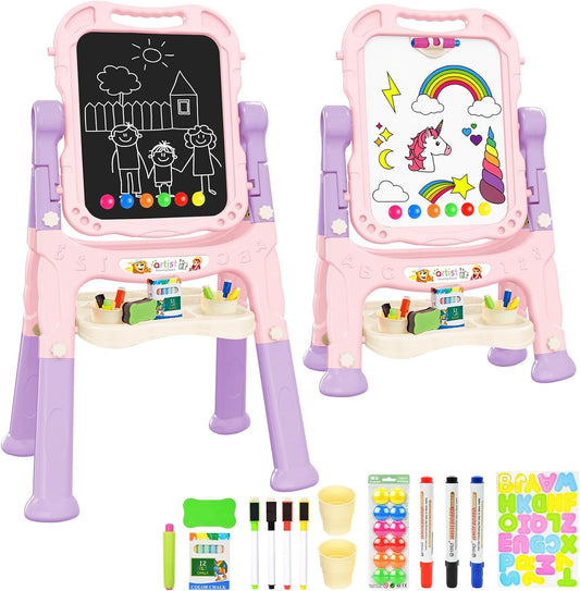 Kids Art Easel for Creative Play - Adjustable Double Sided Board