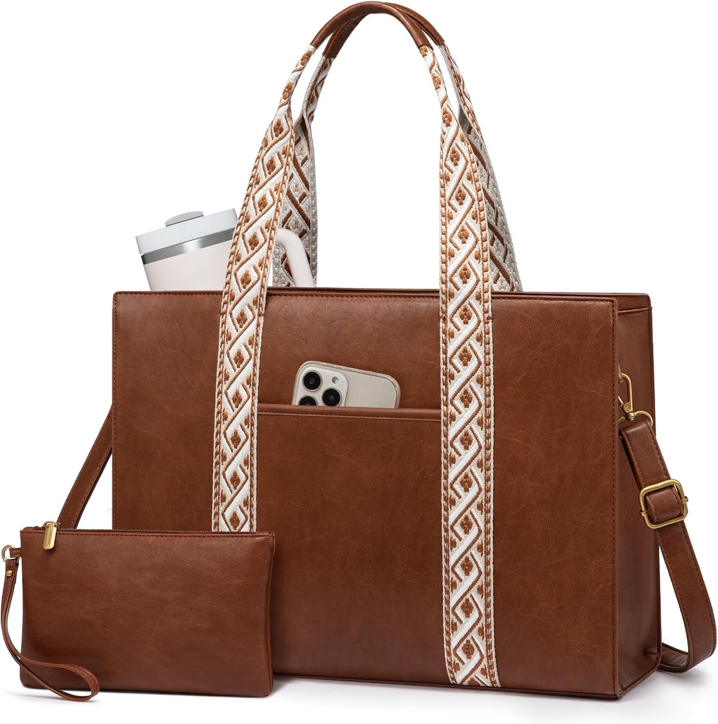 LOVEVOOK Vintage Waterproof Leather Laptop Tote Bag for Women