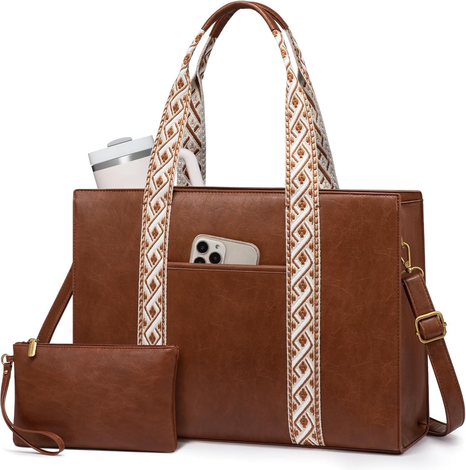 LOVEVOOK Vintage Waterproof Leather Laptop Tote Bag for Women