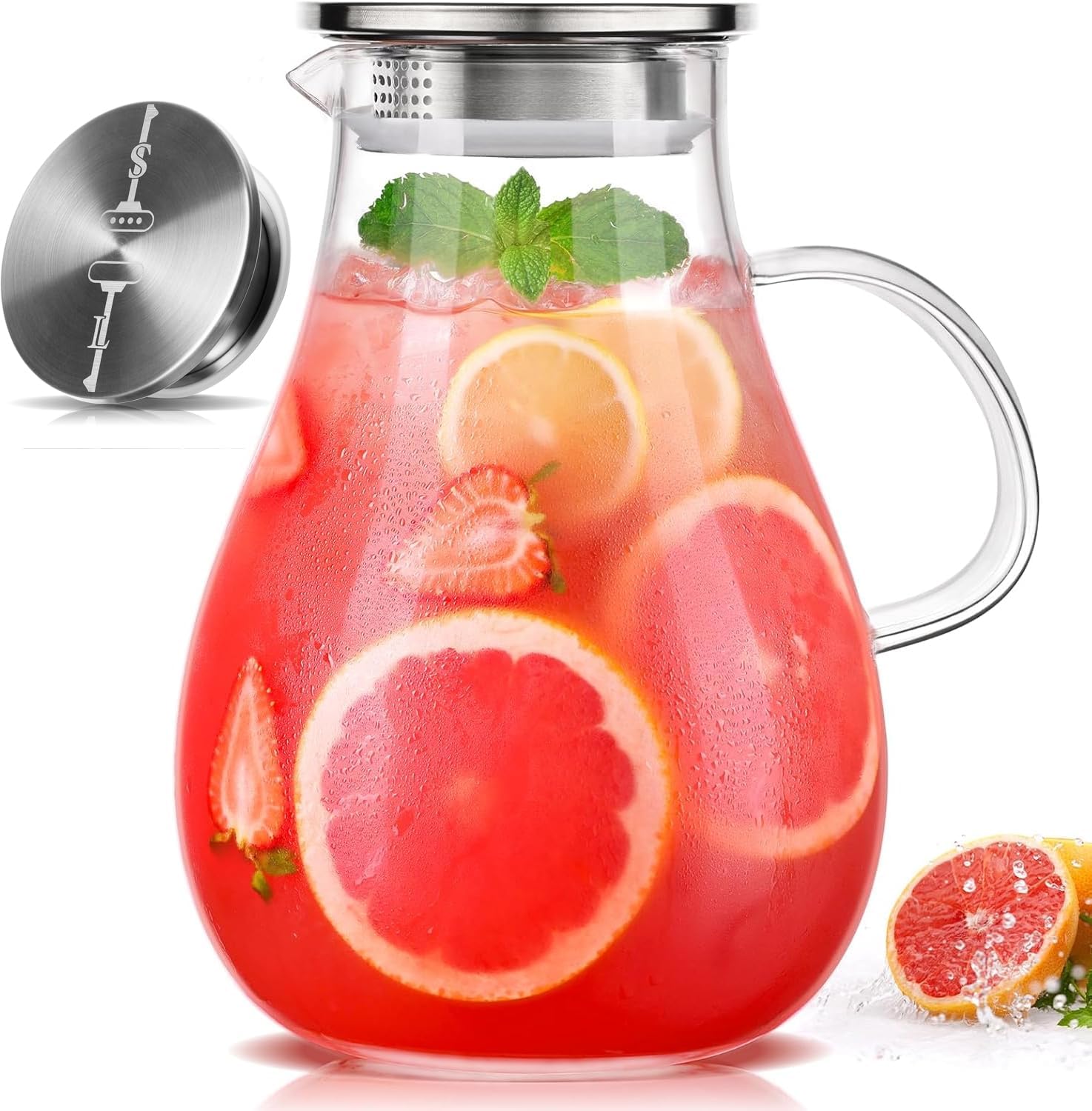 LUNA & MANTHA 1 Gallon Glass Pitcher with Lid for Beverages