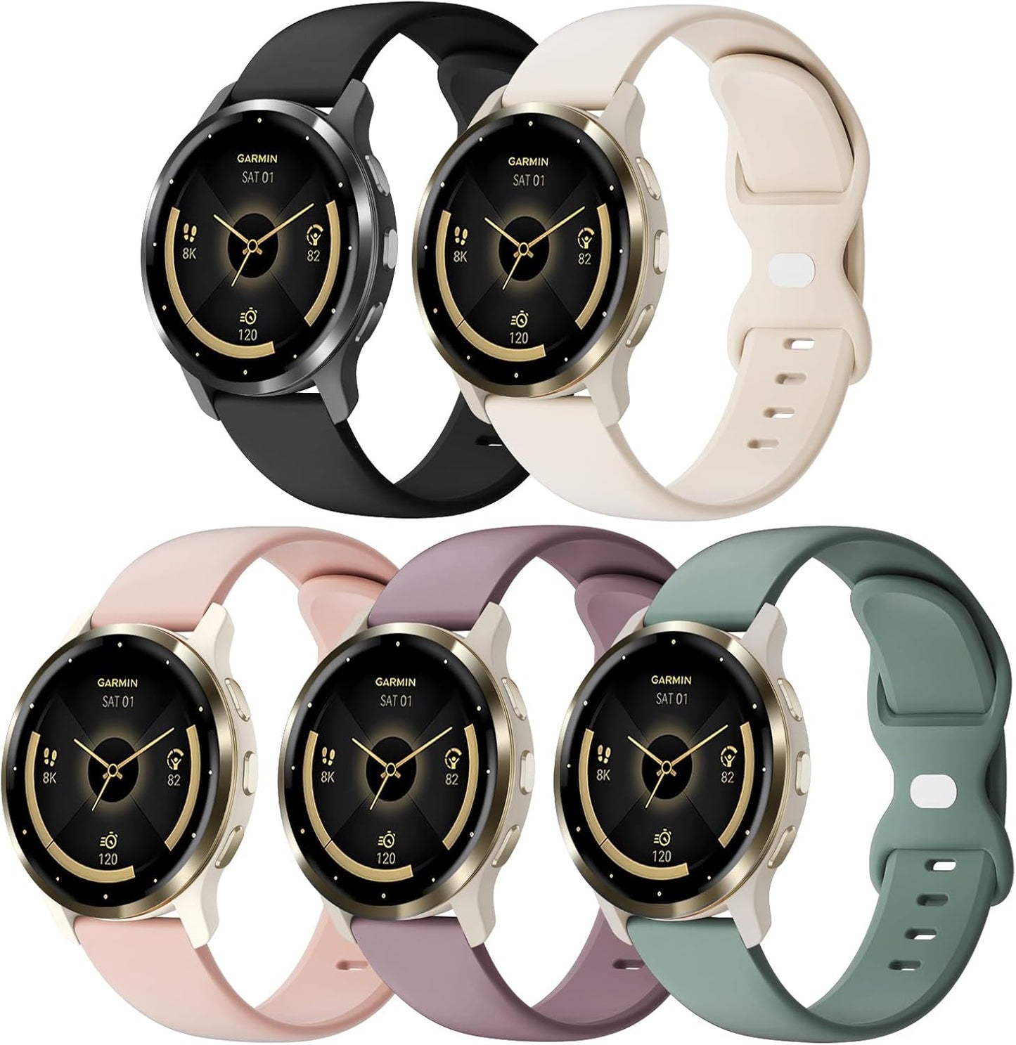 5-Pack Soft Silicone Watch Bands for Garmin ~ Quick Release
