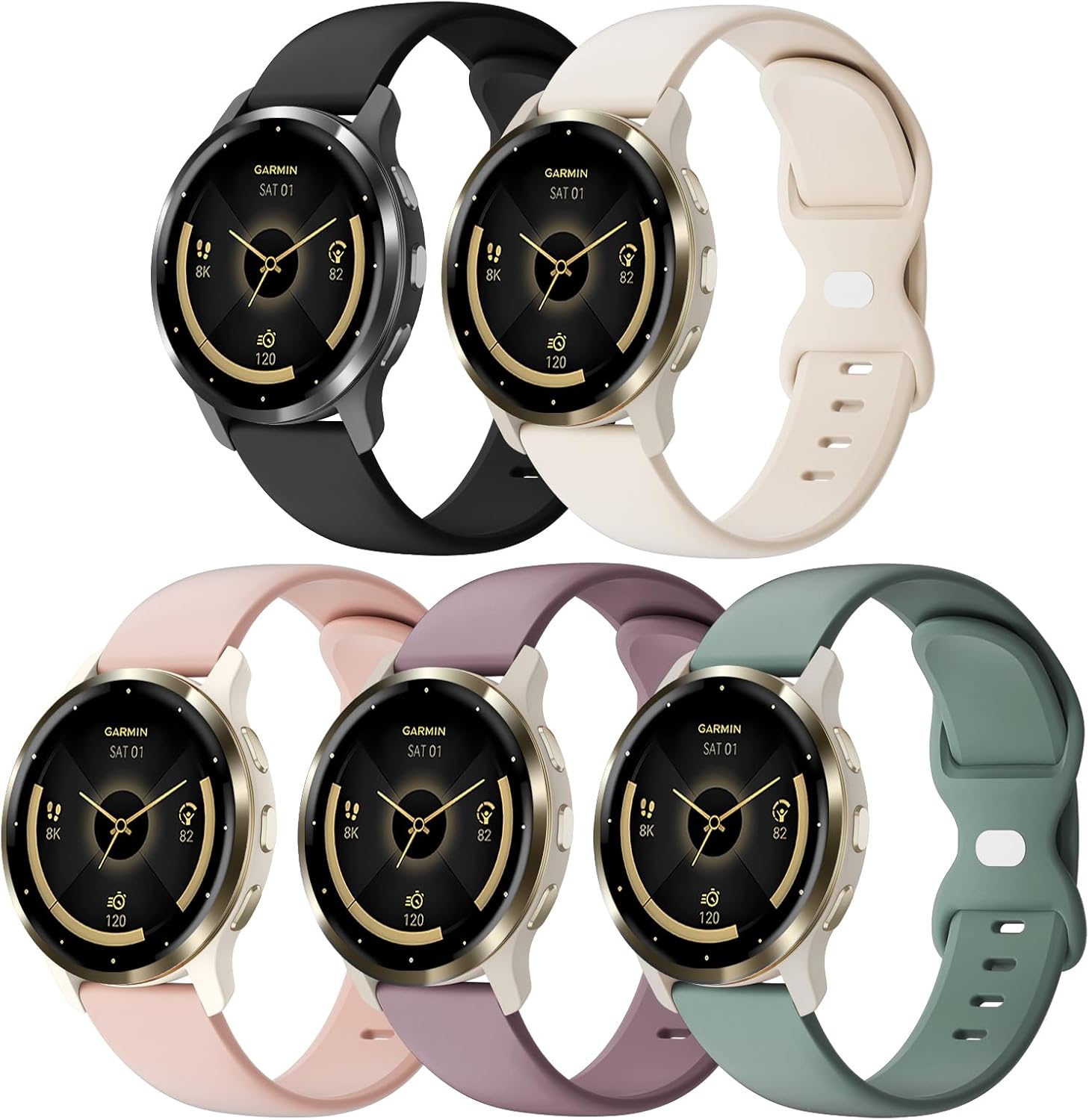 5-Pack Soft Silicone Watch Bands for Garmin ~ Quick Release