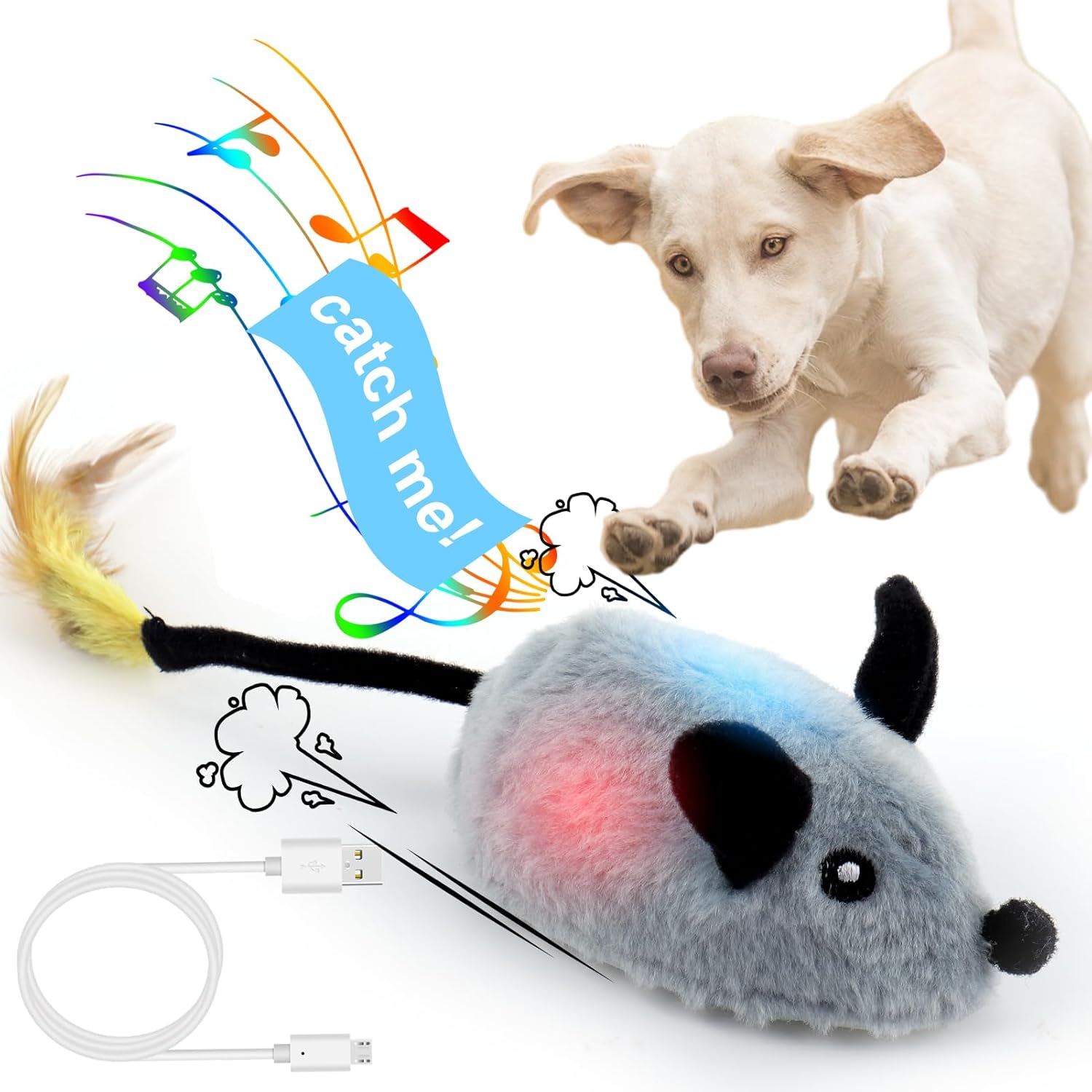 Interactive Mouse Toy for Pets, Squeaky & Auto-Turn, Rechargeable